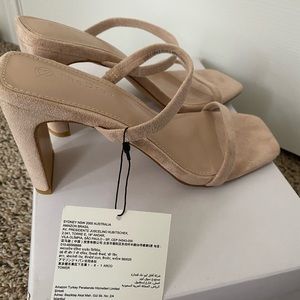 Nude suede strappy heels